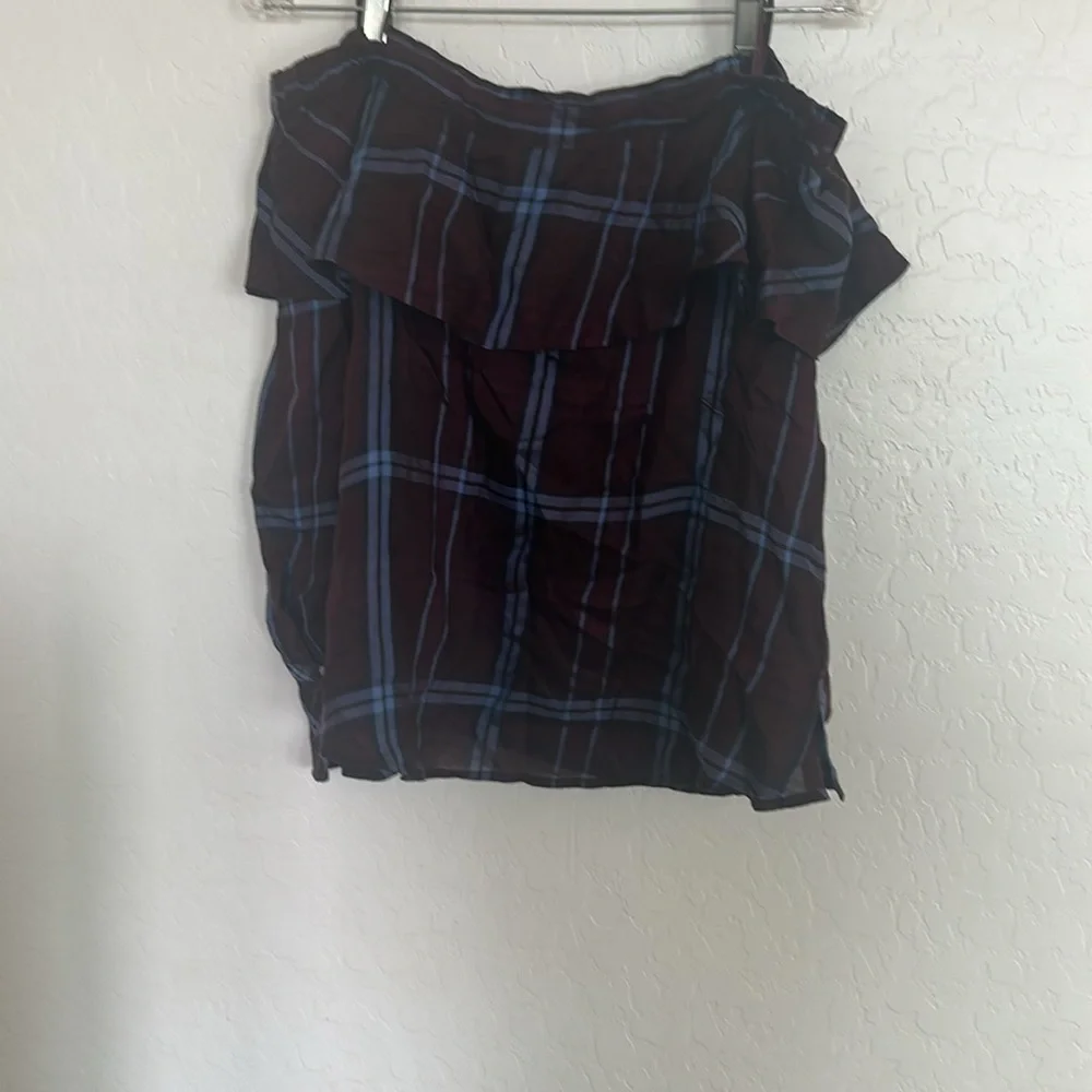 Purple plaid ruffle off shoulder blouse XSP plum y2k‎ academia minimal chic